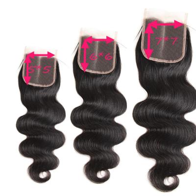 China Factory Direct Selling Straight Unprocessed Virgin Brazilian Human Hair 4*4 5*5 6*6 Lace Closure With Baby Hair for sale