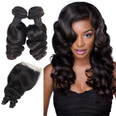 China Forcuteu Cambodian Curly Loose Wave Curl Unprocessed Virgin Hair Bundle With High Density Lace Closure for sale