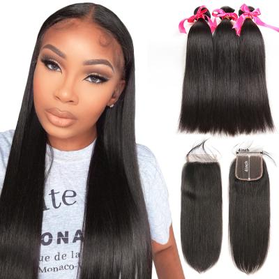 China Natural Unprocessed Virgin Kinky Mink Human Hair Straight Bundles From Brazilian 100% Curl With Closure for sale