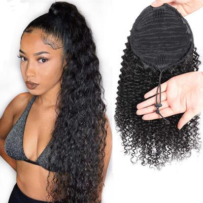 China Other Wholesale Unprocessed Virgin Indian Wrap Around Curly Ponytails Hair Drawstring Ponytail Clip In Wig For Woman for sale