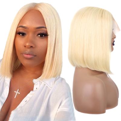 China Natural Silky Straight Wave Forcuteu Cuticle Aligned Swiss Virgin Lace Front Silky Bone Straight Long Lace Front Human Hair 613 Platinum Bob Wig for sale