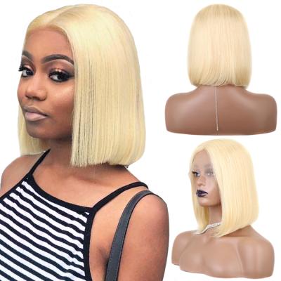 China Cuticle Aligned Virgin Straight HD Bone Wave Brazilian Silky Straight Forcuteu Lace Front Long 613 Platinum Bob Human Hair Wig For Women Color for sale