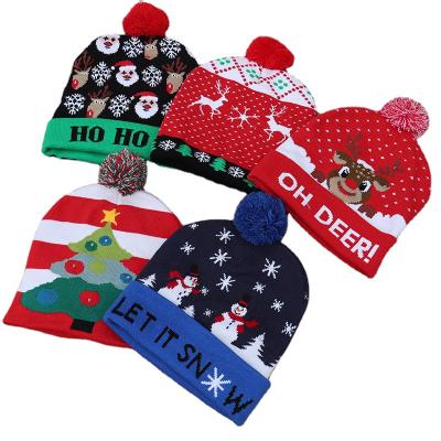 China Kid Knitted Eco-Friendly Christmas Hats LED Colorful Flashing Light Up Wool Beanie Christmas Decoration Supplies Glowing Flashing for sale