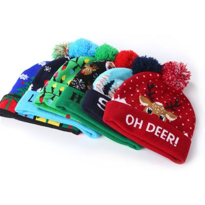 China 2021New Eco-Friendly Kids Party Santa Knitted Hat Funny Led Light Christmas for sale