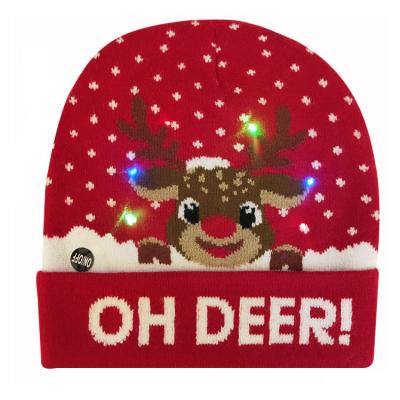 China Knitted Customize Fashion Winter Led Lightweight Knitted Christmas Hat For Diy for sale