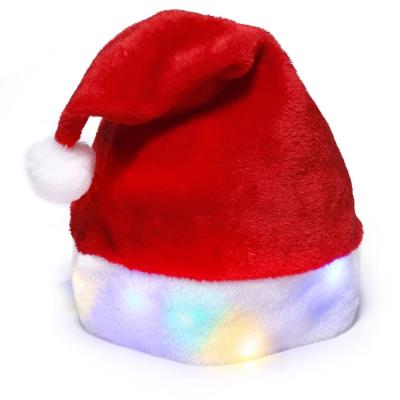 China Polyester Polyester Manufacturers OEM Flashing Customs Lead Light Up Christmas Hats for sale