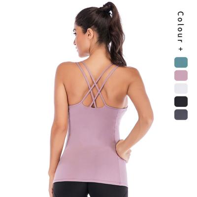 China QUICK DRY Women's Sporty Compression Workout Fitness Running Strappy Runner Yoga Back Empty Tank Tops for sale