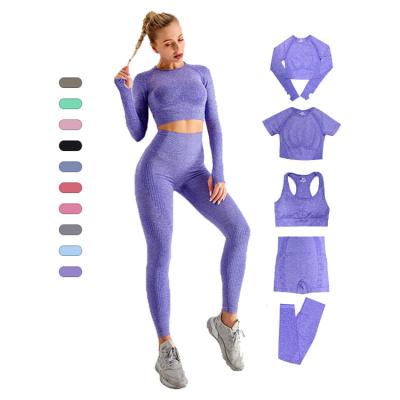 China Breathable Women Elastic High Waist Butt Lifting Long Sleeve Leggings Seamless Yoga Set for sale