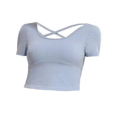 China Breathable 25% Nylon 75% Spandex Brushed Crop Yoga Crop Top With Chest Protection High Elastic Slim Outdoor Sports Sleeve Crop Crop Top for sale