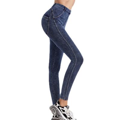 China Wholesale Reversible Women's High Elastic Waist Hip Lift Yoga Jeans Fitness Leggings Phone Pockets for sale