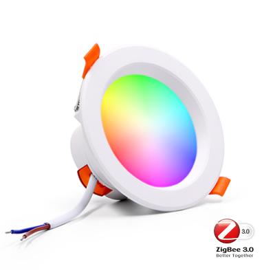 China Modern round 15W smart wifi rgb tuya downlight led colorful dimming light recessed zigbee3.0 rgb downlights for sale