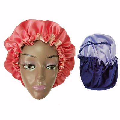 China Checked Printed Logo Available Silk Bonnet Double Layer Hair Satin Sleep Hood for sale