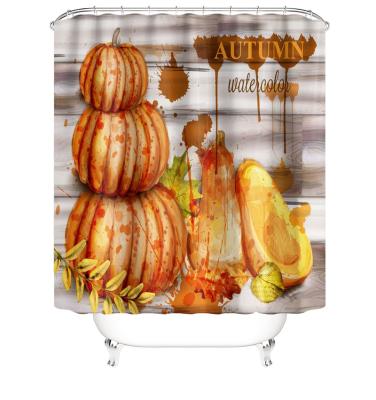 China Viable Wholesale Autumn Pumpkin Harvest Landscape China Hand Painted Printed Fabric Shower Curtain for sale