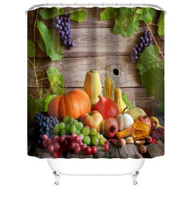 China Customized Sustainable 3D Autumn Harvest Scenery Digital Printing Hand Painted Shower Curtain for sale