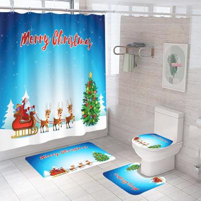 China Factory Price Viable Santa Claus Christmas Tree Color Bath Mat Set Custom Printed Shower Curtain for sale