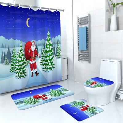 China Sustainable Waterproof Shower Curtain Bathroom Curtain Set Non-slip Carpet Toilet Cover And Bath Mat for sale