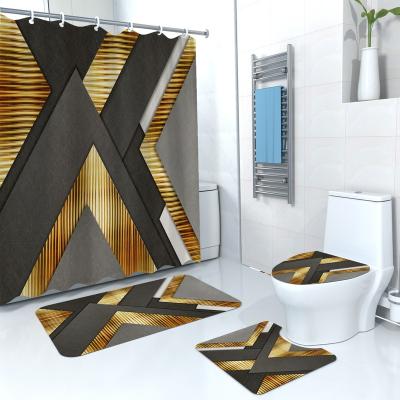 China European Style Stocked Texture Shower Curtain Floor Mat Combination Four-piece Bathroom Toilet Mat Shower Room Floor Mat for sale