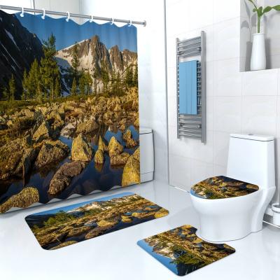 China China Stocked Wholesale Naturalscenery Bathroom Printed Fabric Shower Curtain for sale