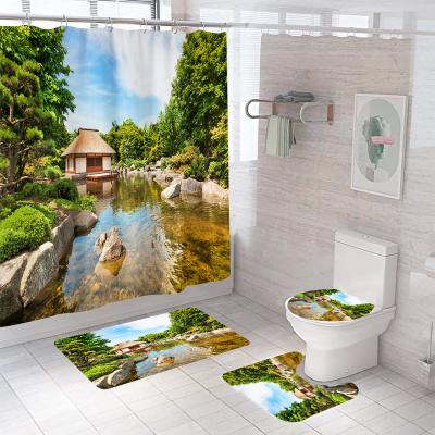 China Stocked Hot-selling High-grade Polyester Waterproof Natural Scenery Thickened Shower Curtain High Quality Bathroom Hotel Shower Curtain for sale