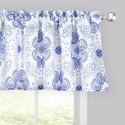 China Plain Blue Damask Medallion Printed Valance 52x18 Inch 100% Polyester 1 Piece/Pack for sale