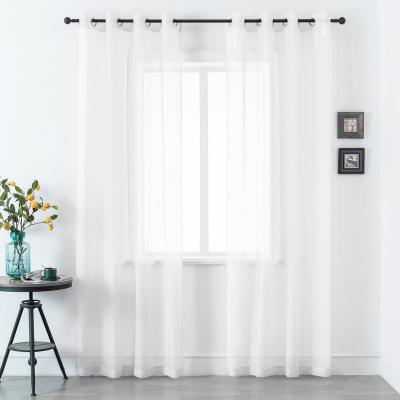 China 2 Panels Grommet Pure Polyester Filter Light Voile Curtains Elegant Solid Color Set for sale