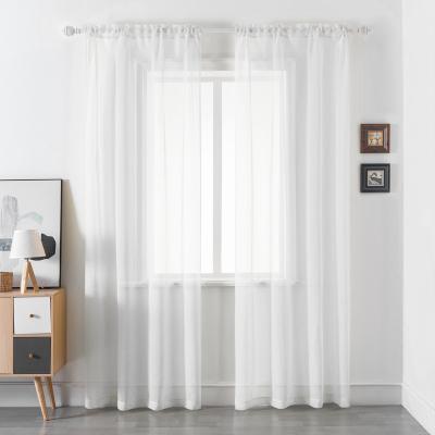 China Semi Sheer Voile Solid Rod Pocket Polyester Curtains White Sheer Curtains Color Fabric In Filter Light for sale