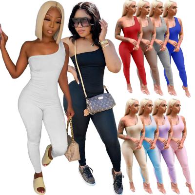 China Wholesale Solid Color QUICK DRY Casual Women's Rompers One Shoulder Slim Fit Overalls for sale