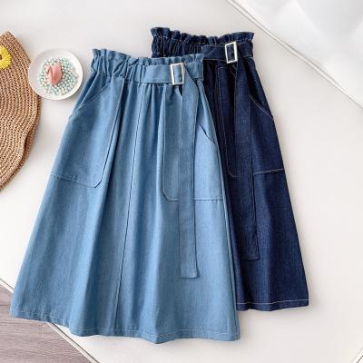 China Factory Wholesale Breathable Casual Elastic Waist High Long Midi Denim Skirts For Women Girls for sale