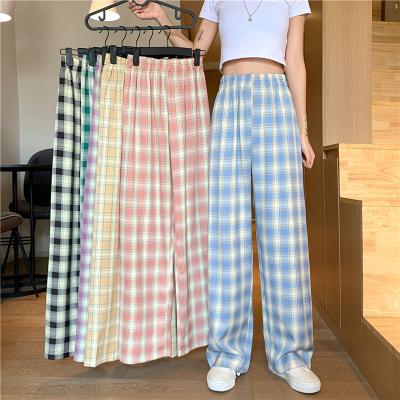 China 2021 Autumn Spring High Leg Wide Leg Pants Women Casual Plaid High Waist Casual QUICK DRY Loose Pants For Women for sale