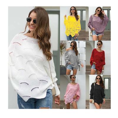 China 2021 Anti-Wrinkle Pullover Crewneck Batwing Sleeve Sweater Women Loose Tops With Hollow Out for sale