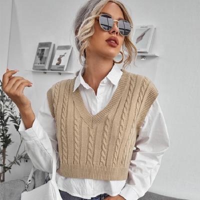 China Multi Color Anti-wrinkle Custom Knit Sweater Vest Women's V-Neck Sweater Sleeveless Vest For Girl for sale