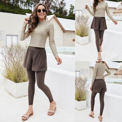 China 2021 Viable Long Sleeve Top Split Swimsuit Women Swimwear Pants Two Piece Sets for sale