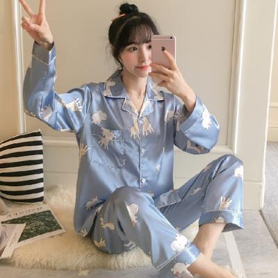 China QUICK DRY Plus Size Women's Sleepwear Cartoons Women's Satin Silk Pajamas Long Sleeve With Pants 2pcs Set for sale