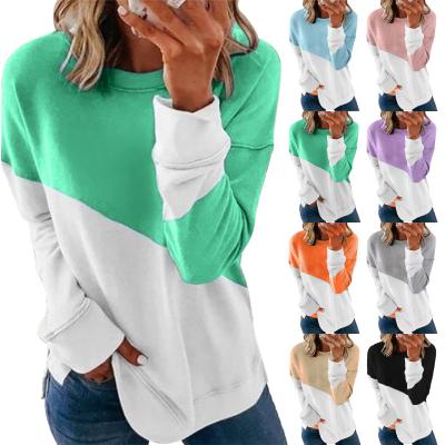 China Wholesale QUICK DRY Round Neck Long Sleeve Loose Patchwork Sweatshirts T-Shirt Women for sale