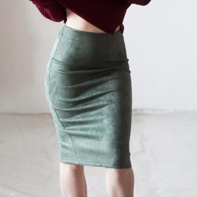 China 2021 Lady Bodycon Pencil Skirts Casual Office Office Slit Solid Color Suede Skirt Breathable Pencil Women Tube Skirts for sale