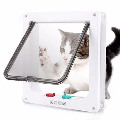 China Viable Dog Cat Flap Door With 4 Way Lock Security Flap Door For Cats Kitten ABS Plastic Small Dog Door Cat Dogs Flap Pet Door Chip for sale