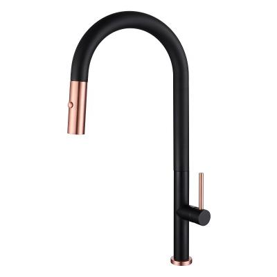 China Metered Faucets Single Handle Matte Black Pull Out Spring Kitchen Faucet With Faucet Hole Cover for sale