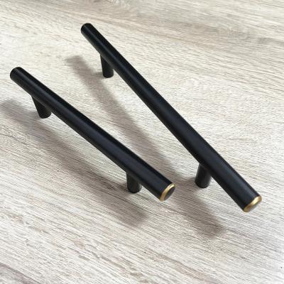 China Minimalist Hardware For Furniture Home Kitchen Wardrobe American Solid Black + Gold End T Bar Handle for sale