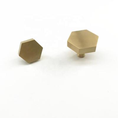 China Furniture Cabinet and Kitchen Drawer Gold Brush Hexagon Shape Minimalist Brass Pull Handle Knob for sale