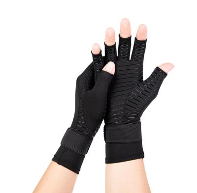 China Anti Slip Factory Supply Copper Fiber Exercise Gloves Shaping Arthritis Recovery Half Finger Gloves for sale