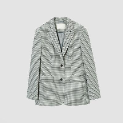 China Breathable Custom Wholesale Green Grid Lapel Collar Button Womens Suits Womens Blazer Jacket for sale