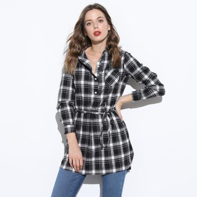 China Slim Fit Women's Flannel Shirts Lower Price Women Clothing Viable Custom Casual Plaid V-Neckline Shirts for sale