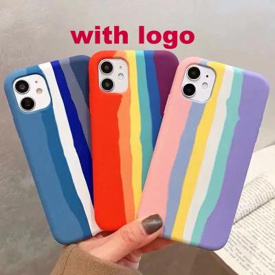 China Original Rainbow Stripe Shockproof Phone Case For iPhone 12 pro 11 7 8 max plus XS max XR mini brand 12pro official silicone cover for sale