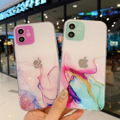 China Anti-drop Gradient Marble Watercolor Painting Phone Case For iPhone 13 11 12 pro XS Max X XR 7 8 plus Mini Clear Soft TPU Shockproof Cover for sale