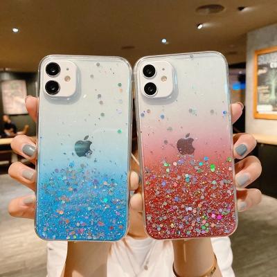 China Clear Anti-drop Glitter Phone Case For iPhone 13 12 pro 11 pro XS Max XR Max X 7 8 plus 12Mini Cute Glitter Se 2020 Gradient Rainbow Coque for sale