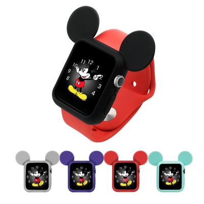 China Silicone Mickey Case For Apple Watch Series 7 Back Cover 6/5/4/3/2/SE Shockproof Soft Rubber Screen Protector For iWatch 44MM 40MM 38 42MM for sale