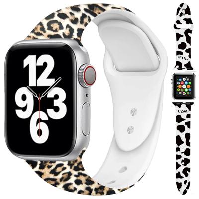 China Adjustable Leopard Print Silicone Wrist Strap For Apple Watch 44mm 40mm 42mm 38mm Strap Belt For iwatch Band Series Se 7 6 5 4 3 for sale