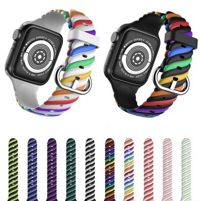 China Silicone Adjustable Strap Bending Rainbow For Apple Watch Band 38MM 40MM 41MM 45MM Sports Strap Wristband For iwatch 7 Se 6 5 4 3 2 for sale