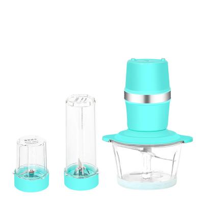 China Custom Light Blue Kitchen Household 3in1 Color Glass Bowls Multifunctional Frozen Food Chopper Mixer Meat Grinder for sale