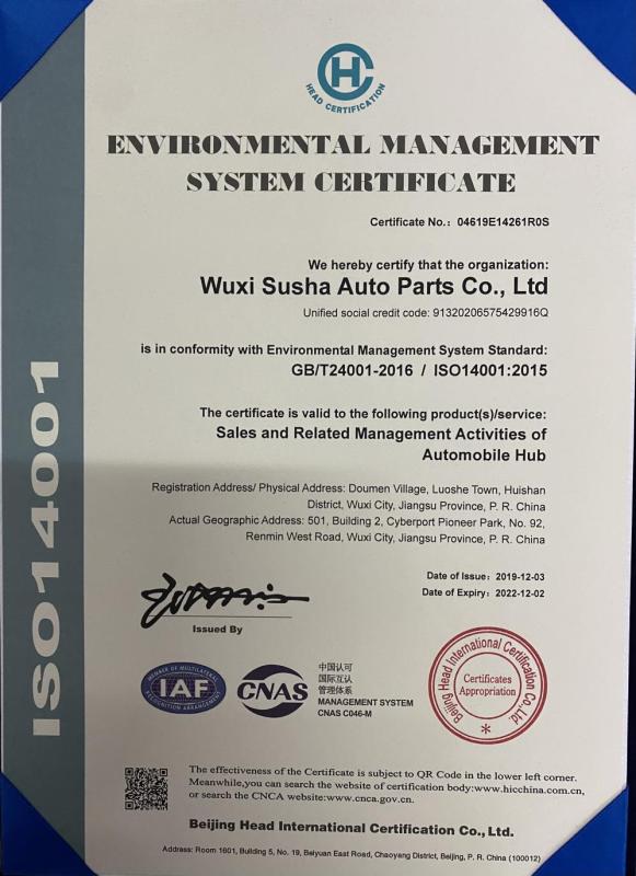 ISO14001 - Wuxi Susha Auto Parts Co., Ltd.